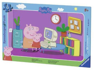 Puzzle 15 elementów Świnka Peppa przy komputerze