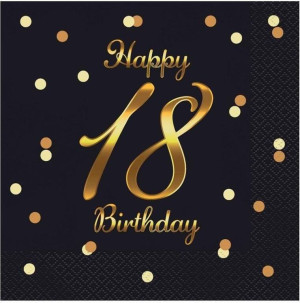 Serwetki Happy 18 Birthday czarne 33x33cm 20szt