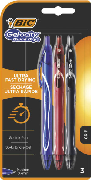 Długopis żelowy BIC Gel-ocity Quick Dry mix AST blister 3 kolory