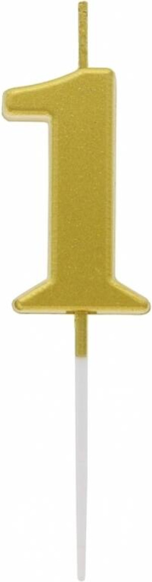 Świeczka piker cyfra 1, metaliczna złota 9,5cm