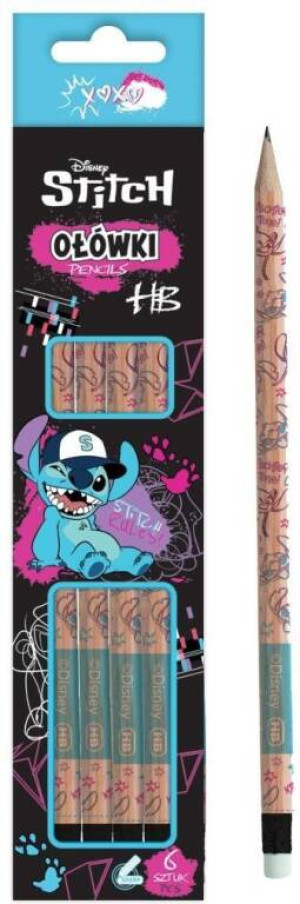 Olówek z gumką Stitch Black 6szt
