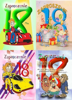 Zaproszenie brokat: 18-stka 10 szt. mix