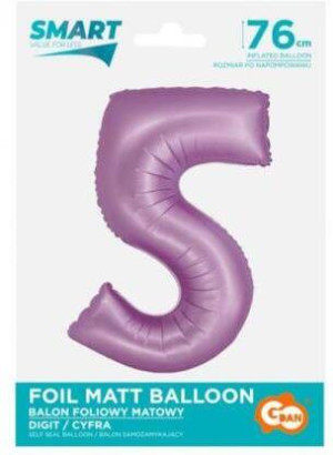 Balon foliowy Smart cyfra 5 lawendowy matowy 76cm
