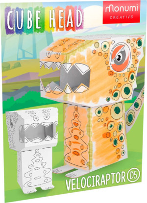 Cube head. Dino. Welociraptor. Złóż i pokoloruj