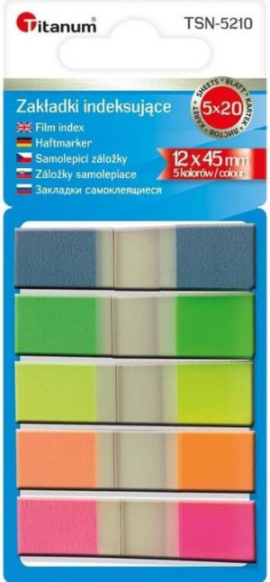 Zakładki indeksujące fluo 12 x 45 mm 5 x 20 kartek