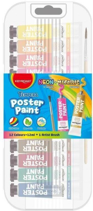 Farby plakatowe + pędzelek 12x12ml
