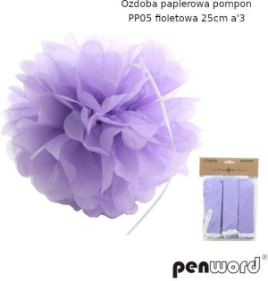 Ozdoba papierowa pompon fioletowa 25cm 3szt