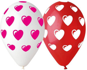 Balony Gemar serduszka czerwone/ białe 30cm 5szt