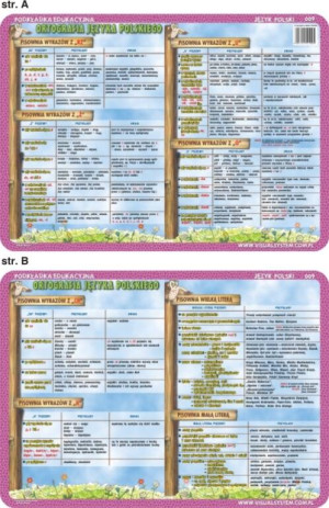 Podkładka edukacyjna. Ortografia języka polskiego. Pisownia wyrazów z: ch, h, rz, ż, ó, u, wielka i mała litera