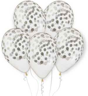 Balony Premium Hel konfetti srebrne 33cm 5szt