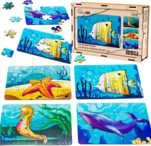 Puzzle drewniane 4w1 zwierzęta morskie