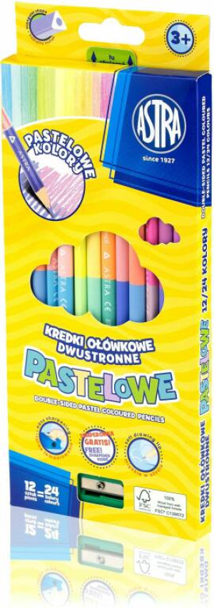 Kredki ołówkowe trójkątne dwustronne pastelowe 12 sztuk 24 kolory