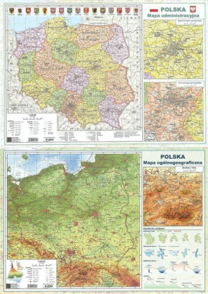 Podkładka dwustronna na biurko A2 Polska ogólnogeograficzna/administracyjna