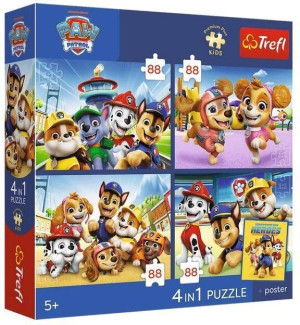 Puzzle 4w1 Psi Patrol - Psia straż + plakat TREFL