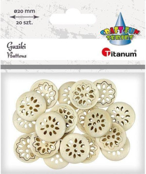Guziki drewniane ażurowy. Kwiat 20mm, 20 sztuk