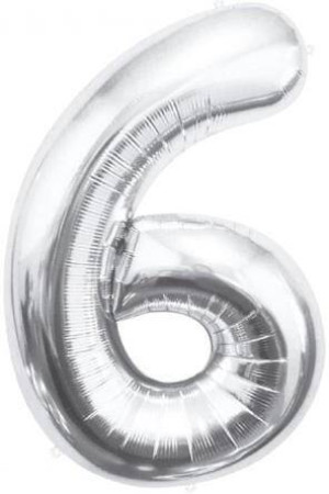 Balon foliowy. Cyfra 6. Srebrna 85cm