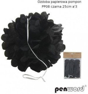 Ozdoba papierowa pompon czarna 25cm 3szt