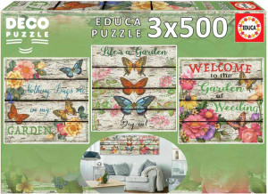 Puzzle 3x500 Kwiaty i motyle G3