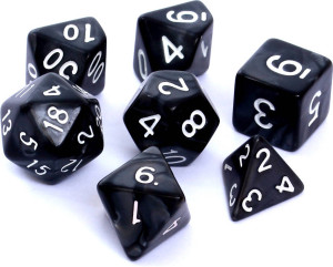 Komplet kości RPG. Czarne. Perłowe. REBEL