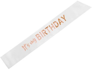 Szarfa Its my birthday biały 79x9,4