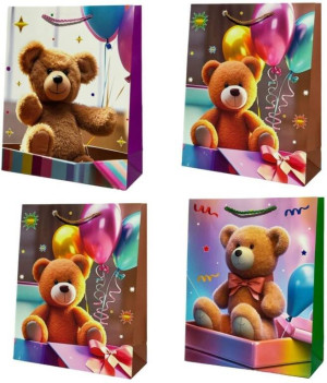 Torebka prezentowa dziecięca S Miś z balonami mix