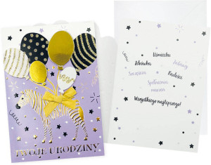 Karnet B6 Urodziny zebra, balony