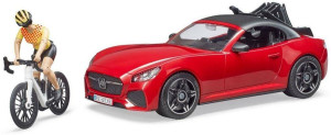 Auto Roadster czerwone z figurką kolarki i rowerem