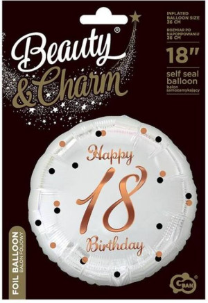 Balon foliowy Happy 18 Birthday biały 45cm