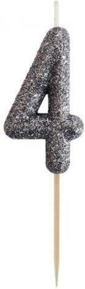 Świeczka piker 4 czarna brokatowa 11x3.5 cm