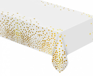 Obrus foliowy B&C złote groszki biały 137x183cm