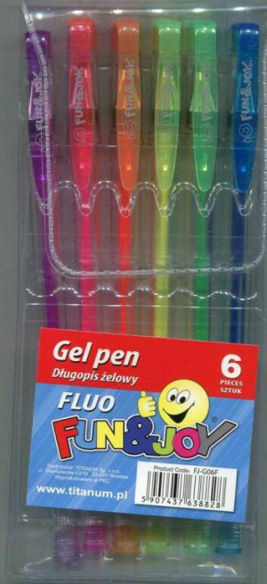 Długopisy żelowe fluo 6 kolorów
