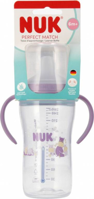 NUK. Butelka do nauki picia. 260 ml. Hipopotam