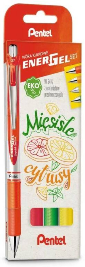 Pentel. Pióro kulkowe. EnerGel cytrusy, 4 kolory