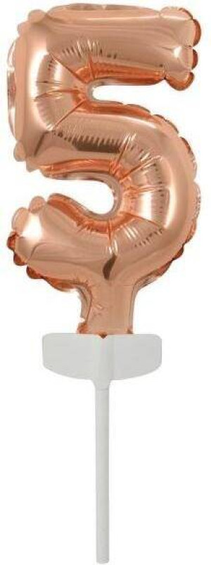 Balon foliowy mini cyfra 5 różowe złoto 7x12cm