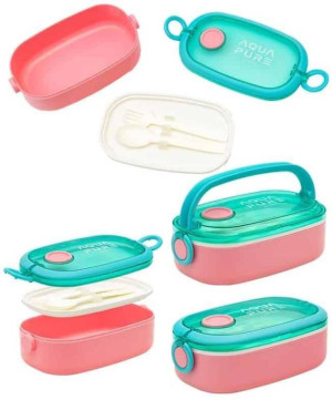 Śniadaniówka Aqua Pure + sztućce mint/pink ASTRA