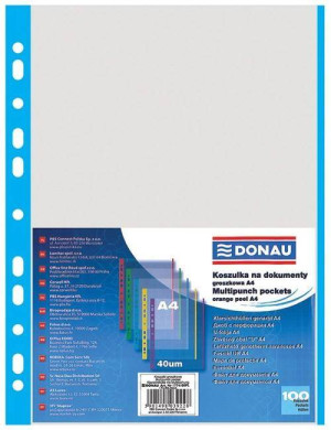 Koszulki na dokumenty DONAU PP A4 groszkowe kolorowy brzeg niebieski 100 sztuk
