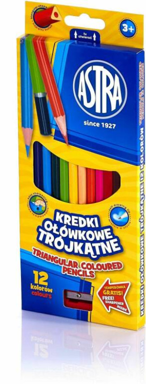 Kredki ołówkowe trójkątne. 12 kolorów