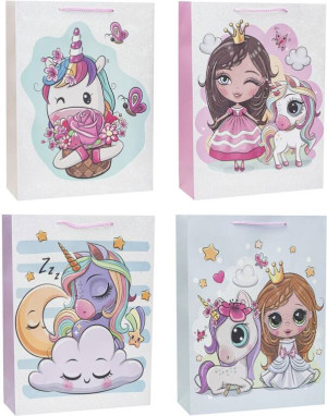 Torebka z brokatem Unicorn 18x23x8cm mix ROZETTE. 1 sztuka