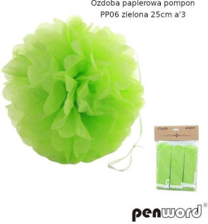 Ozdoba papierowa pompon zielona 25cm 3szt