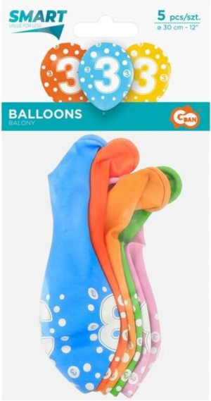 Balony cyfra 3, mix 30cm