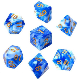 Komplet kości REBEL RPG - Dwukolorowe - Niebiesko-białe (złote cyfry)