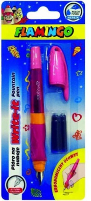 Pióro na naboje ergonomiczne różowe, 2 naboje