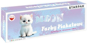 Farby plakatowe 12 kolorów. Biały kotek