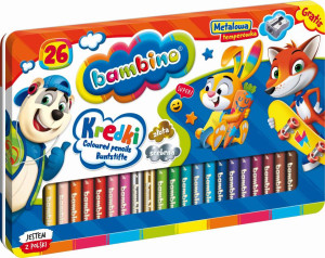 Kredki Bambino w oprawie drewnianej. 26 kolorów + temperówka