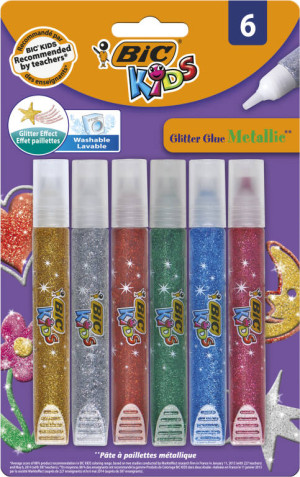 Klej brokatowy Glitter mix kolorów 6 kolorów BIC