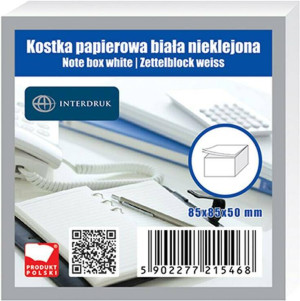 Kostka papierowa biała 85x85x50 mm nieklejona