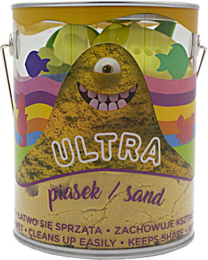 Ultra Piasek puszka 900 g. 4 duże foremki Morskie życie, 2 narzędzia, żółty