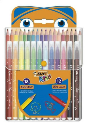 Zestaw kredki 2w1 + flamastry BIC