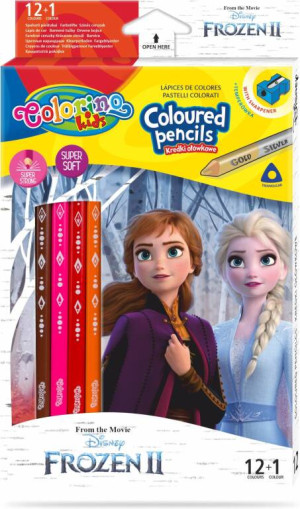 Kredki ołówkowe trójkątne Colorino Kids 13 kolorów 12 sztuk z temperówką Frozen