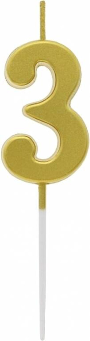 Świeczka piker 9,5cm. Metaliczna złota. Cyfra 3
